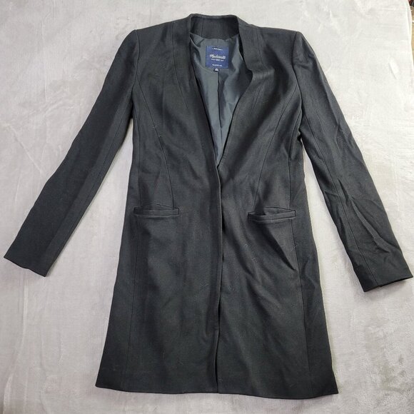 Madewell Black Venice Boyfriend Women's Long Line Button Blazer Coat | Size 4 - Picture 2 of 8
